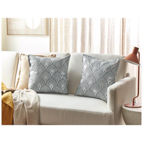 Set Di 2 Cuscini Hoya Cotone 45 X 45 Cm Grigio Trama Geometrica - Foto 1