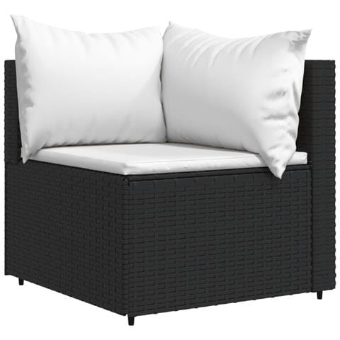 Divano Angolare da Giardino con Cuscini in Polyrattan Nero - Foto 1