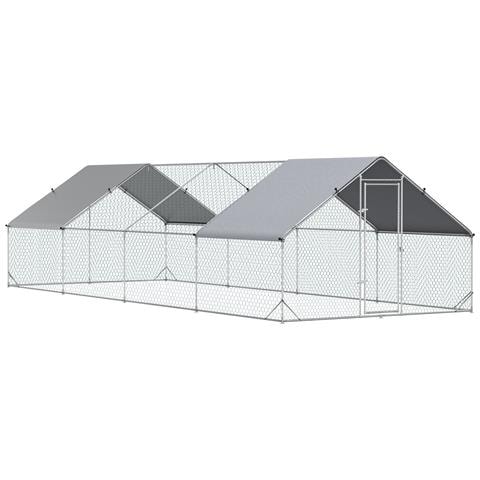 Pollaio Da Giardino Con Telaio Zincato, Copertura Impermeabile E Rete Esagonale, 3x8x2m, Argento - Foto 1