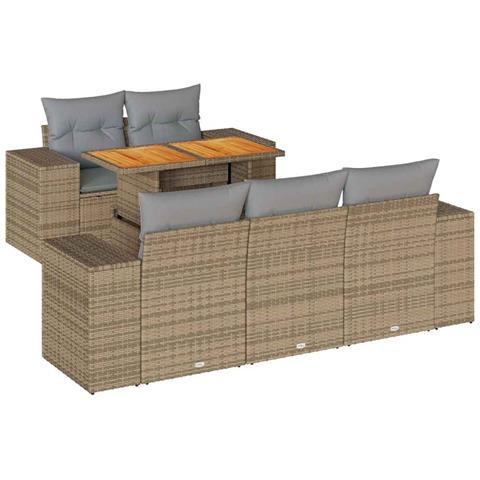 Set Divano Da Giardino 6 Pz Con Cuscini Beige In Polyrattan - Foto 1