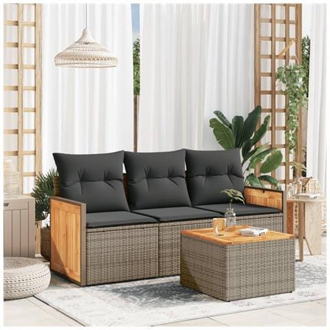 Set Divani Da Giardino 4 Pz Con Cuscini In Polyrattan Grigio - Foto 1