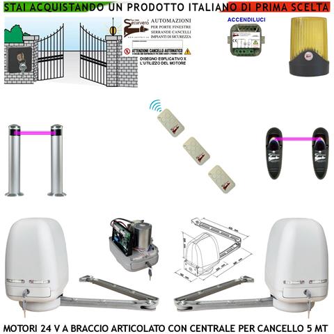 Automazione Cancello Kit Motori Braccio Articolato 24 V 2 Ante Da 1 A 2,5 Mt Centrale 220/24 V Faro Selettore 3 Radioc - Foto 1