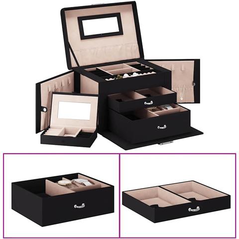 Portagioie A 3 Strati Con Specchio Bloccabile Nero 26x18x17,5cm - Foto 1