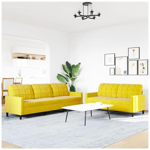 Set Di Divani 2 Pz Con Cuscini Giallo In Velluto - Foto 3