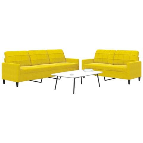 Set Di Divani 2 Pz Con Cuscini Giallo In Velluto - Foto 1