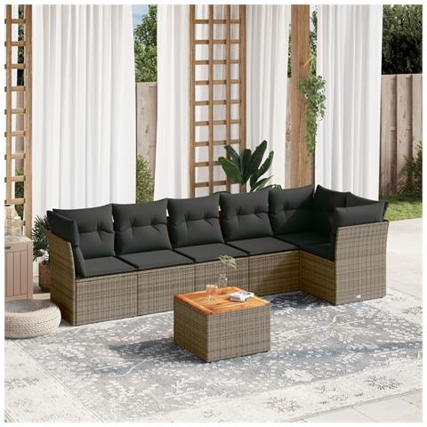 Set Divani Da Giardino 7 Pz Con Cuscini Grigio In Polyrattan - Foto 1