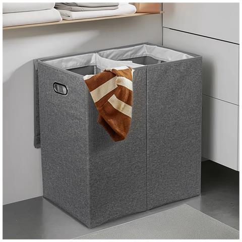 Cesto Portabiancheria Sporca Con Doppio Scomparto Porta Biancheria Manico Metallo - Foto 1