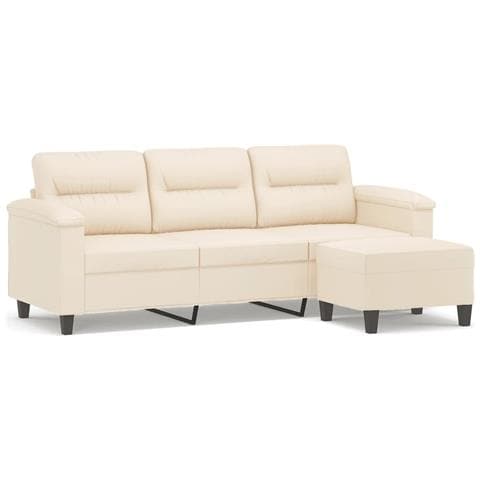 Divano a 3 Posti con Poggiapiedi Beige 180cm Tessuto Microfibra - Foto 1