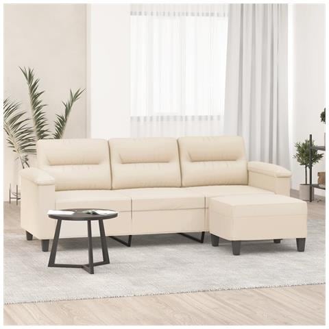 Divano a 3 Posti con Poggiapiedi Beige 180cm Tessuto Microfibra - Foto 2