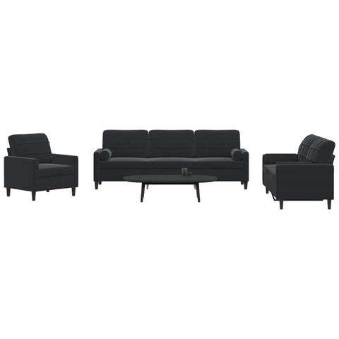 Set di Divani 3 pz con Cuscini e Rinforzi Nero in Velluto - Foto 2