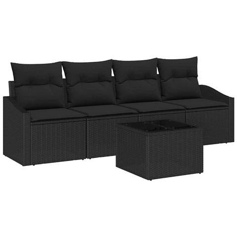 Set Divano da Giardino 5 Pezzi con Cuscini Nero Polyrattan - Foto 1