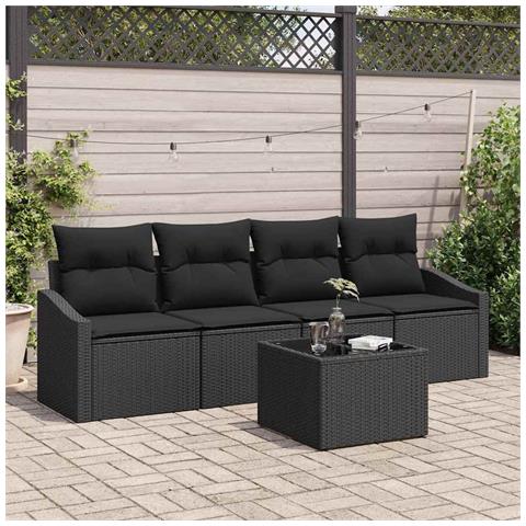 Set Divano da Giardino 5 Pezzi con Cuscini Nero Polyrattan - Foto 2