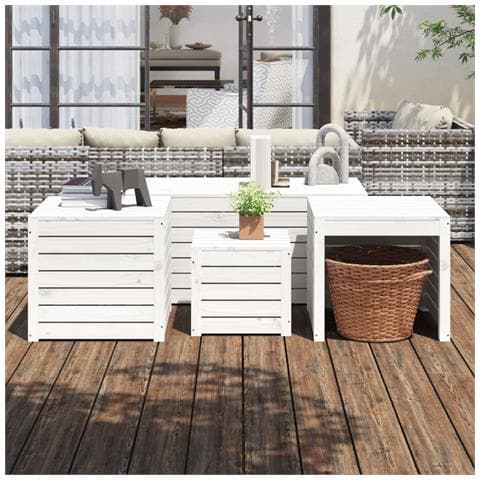 Set Cassette da Giardino 4 pz Bianco in Legno Massello di Pino - Foto 2