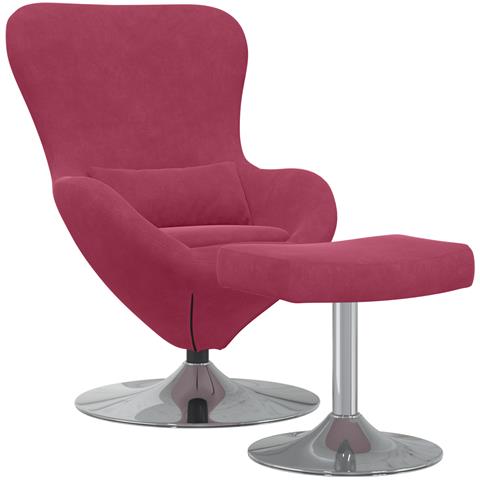 Poltrona a uovo con poggiapiedi in velluto rosso vino - Foto 1