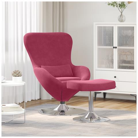 Poltrona a uovo con poggiapiedi in velluto rosso vino - Foto 2