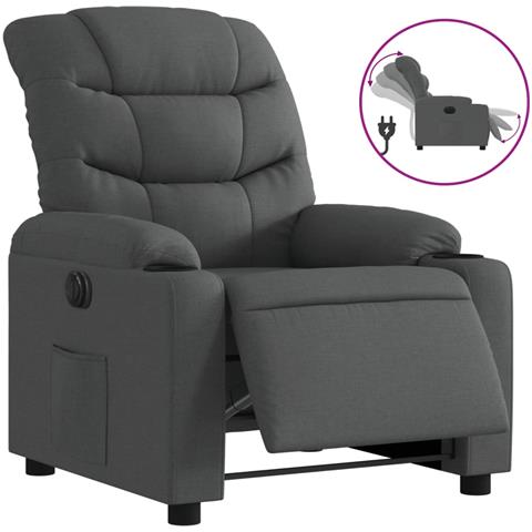 Poltrona Elettrica Reclinabile Grigio Scuro in Tessuto - Foto 1