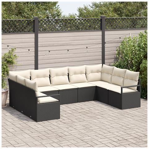 Set di divani da giardino da 9 pezzi con cuscini Rattan polyrattan nero - Foto 2