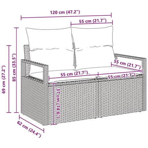 Set di divani da giardino da 9 pezzi con cuscini Rattan polyrattan nero - Foto 9