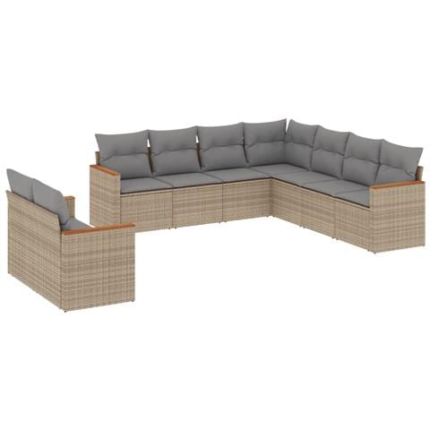 Set Divano da Giardino 9 pz con Cuscini Beige Misto Polyrattan - Foto 1