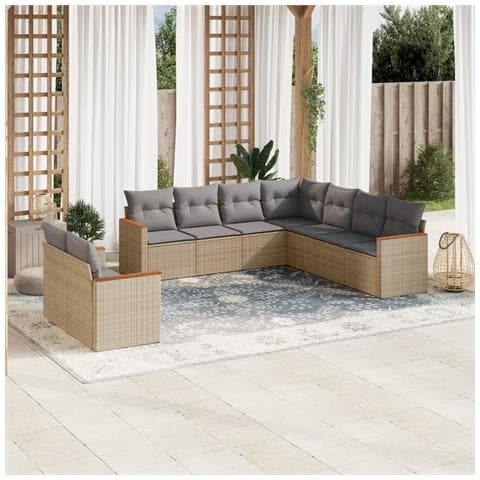 Set Divano da Giardino 9 pz con Cuscini Beige Misto Polyrattan - Foto 2
