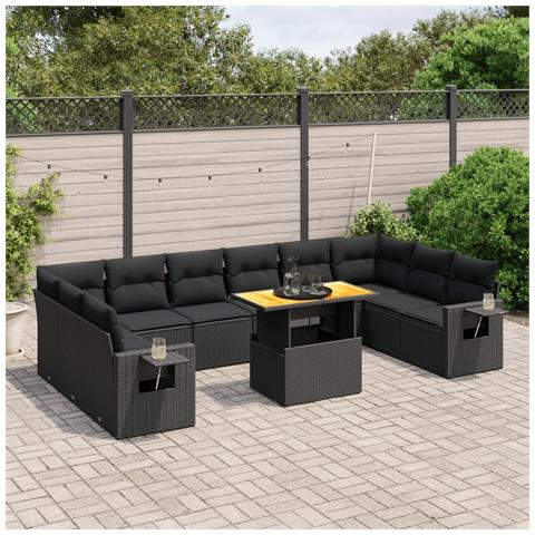 Set Divani da Giardino 11 pz con Cuscini in Polyrattan Nero - Foto 2