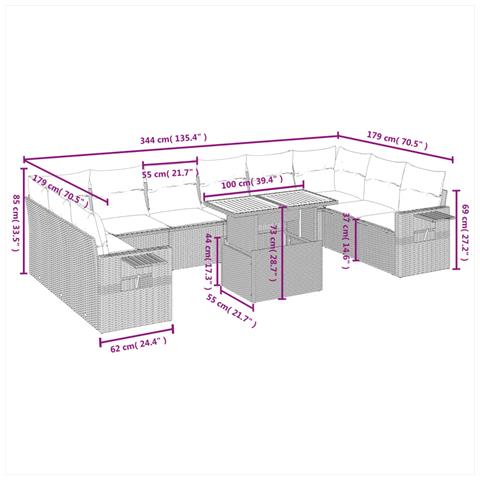 Set Divani da Giardino 11 pz con Cuscini in Polyrattan Nero - Foto 3