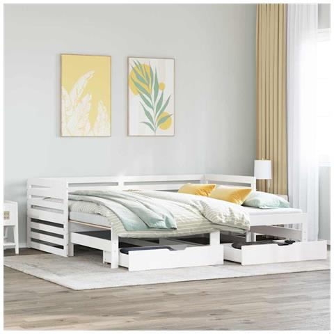 Dormeuse con Cassetti Bianco 90x200 cm Legno Massello di Pino - Foto 2