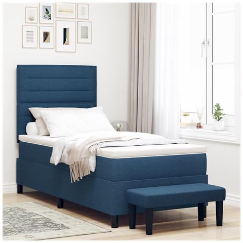 Letto a Box Spring con Materasso e Panchina Blu 80x200 cm Tessuto - Foto 2