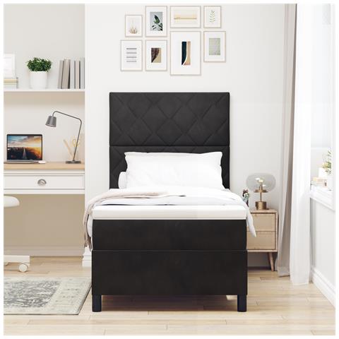 Letto a Molle con Materasso Nero Singolo Velluto - Foto 2
