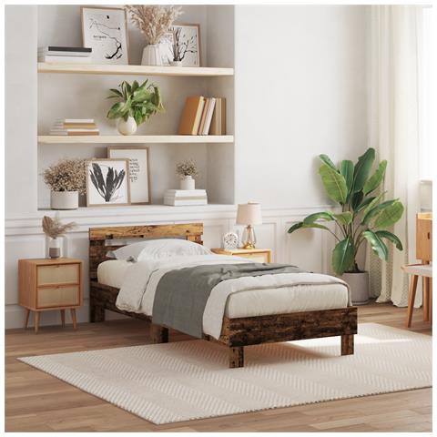 Struttura del letto con luci LED Legno vecchio 75x190 cm Legno ingegnerizzato - Foto 2