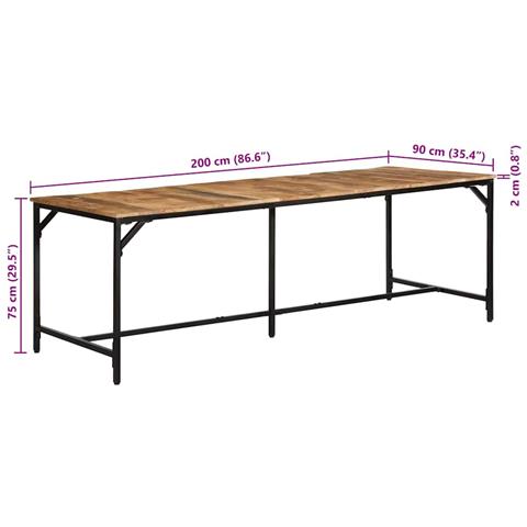 Tavolo da Pranzo 220x90x75 cm in Legno Grezzo Massello di Mango - Foto 9