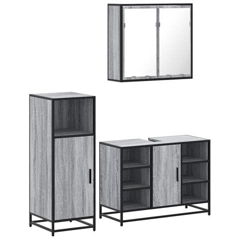 Set Mobili da Bagno 3 pz Grigio Sonoma in Legno Multistrato - Foto 1