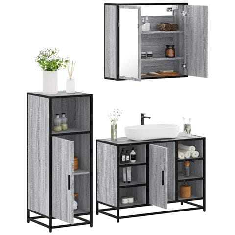 Set Mobili da Bagno 3 pz Grigio Sonoma in Legno Multistrato - Foto 2
