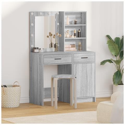 Set di Tavolo da Trucco a 2 Pezzi con LED Grigio in Legno Ingegnerizzato di Sonoma - Foto 2