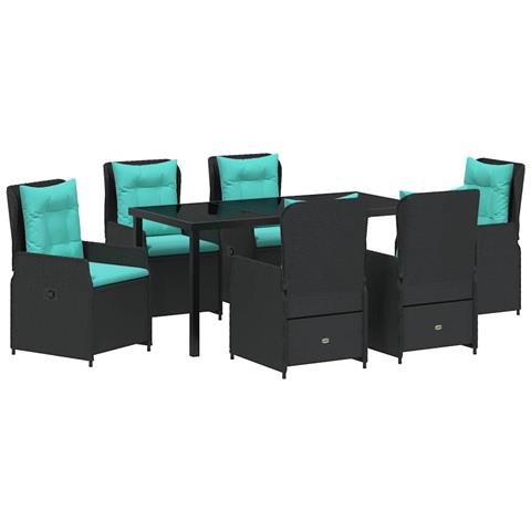 Set da Pranzo per Giardino 7 pcs Nero Poly Rattan - Foto 1