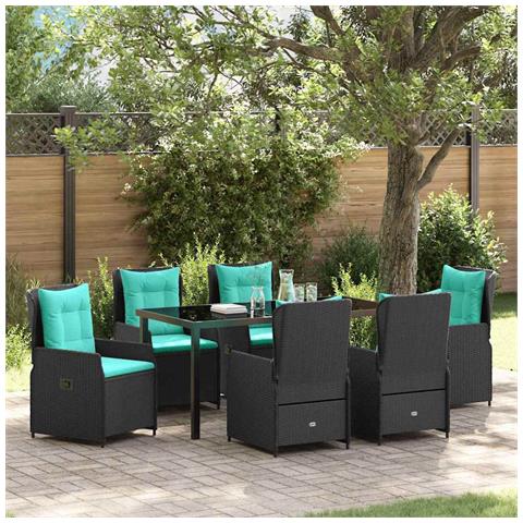 Set da Pranzo per Giardino 7 pcs Nero Poly Rattan - Foto 2