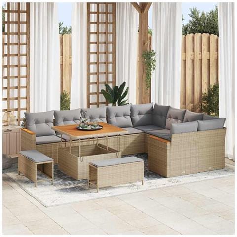 Set Divano da Giardino con cuscino 12 pcs Beige Poly Rattan - Foto 2