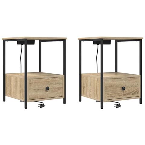 Comò con stazione di ricarica con cassetto 2 pcs rovere sonoma - Foto 1
