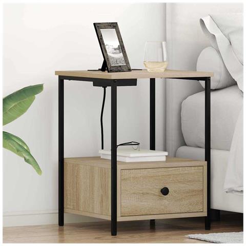 Comò con stazione di ricarica con cassetto 2 pcs rovere sonoma - Foto 2