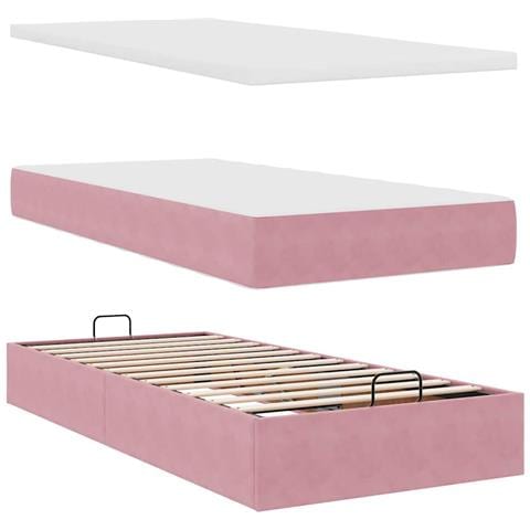 Struttura Letto Pouf con Materassi Rosa 160x200 cm Velluto - Foto 9