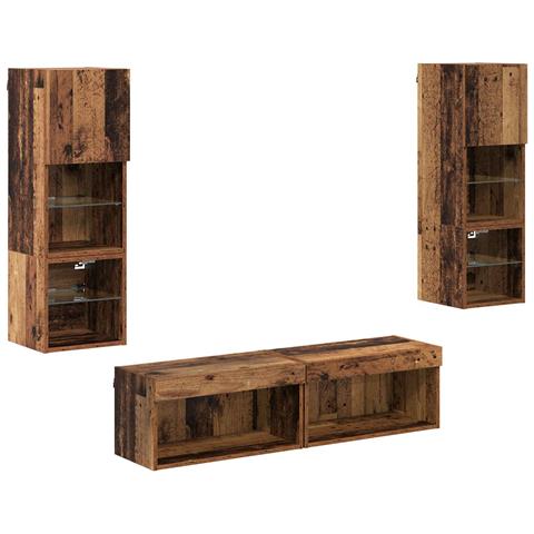 Unità TV da Parete 6 pcs Legno vecchio Legno multistrato - Foto 1