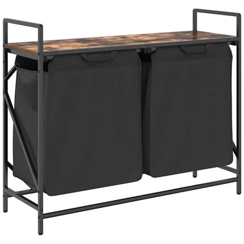 Cesto Portabiancheria 2 Scomparti con Ripiano Rovere Fumo - Foto 1