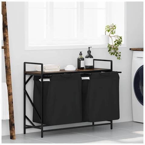 Cesto Portabiancheria 2 Scomparti con Ripiano Rovere Fumo - Foto 2