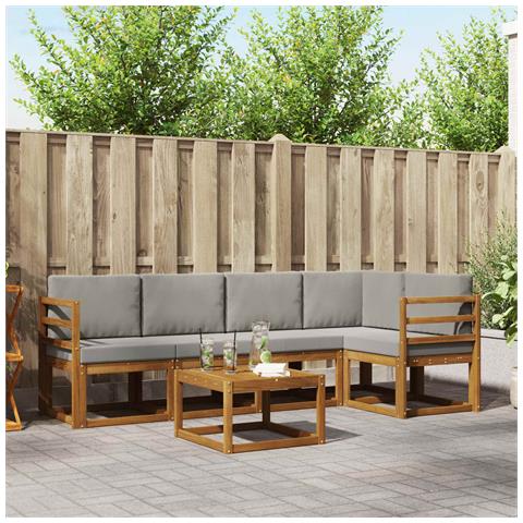 Set di divani da esterno 6 pcs Grigio Naturale e Chiaro - Foto 2