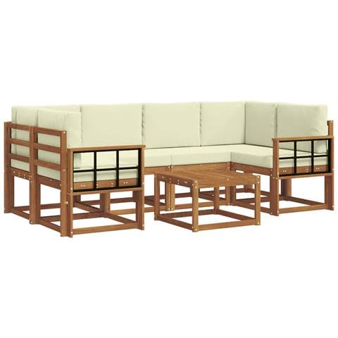 Set di divani da esterno con cuscino 7 pcs Naturale e Crema - Foto 1