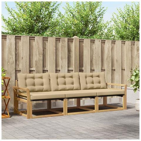 Set di divani da esterno con cuscino 3 pcs Bianco e Beige - Foto 2