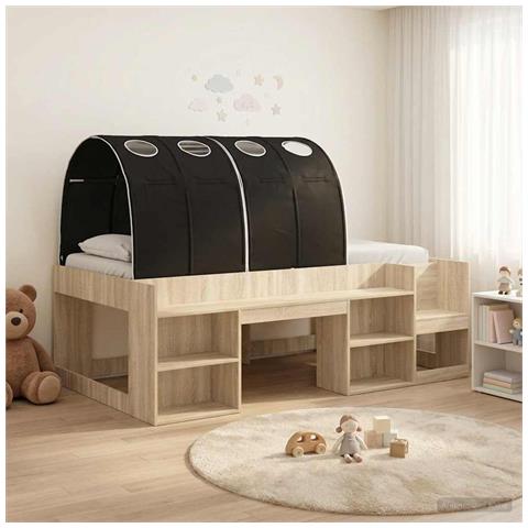 Letto con Tunnel 3 pz Rovere Sonoma e Nero Legno multistrato - Foto 2