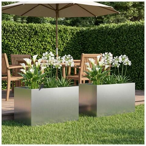 Vaso da giardino 2 pz Argento 60 x 40 x 40 cm Acciaio zincato - Foto 2