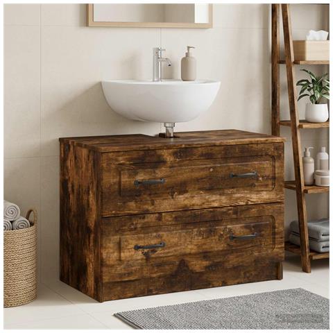Armadio per Lavabo da Bagno UTRECHT Rovere Fumo 82 x 41 x 56 cm - Foto 2