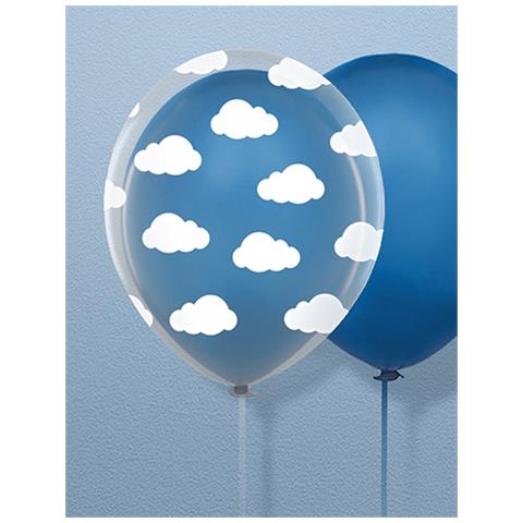 6 Palloncini Trasparenti Con Nuvolette Taglia Unica - Foto 2